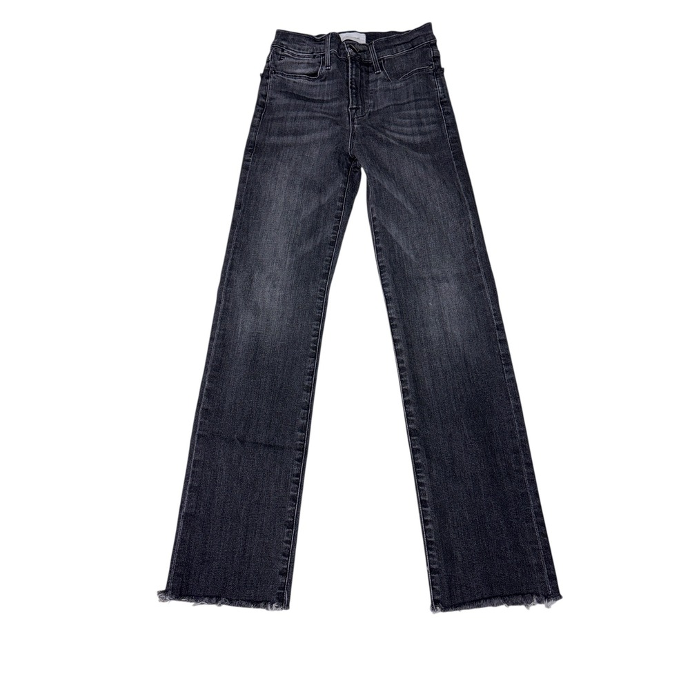 FRAME Le High Straight Jeans Dark Wash Frayed Hem Women's Size 24x27